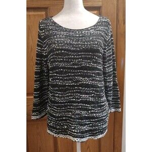 Eileen Fisher Sweater Womens Medium Black White Cotton Open Weave Sweater